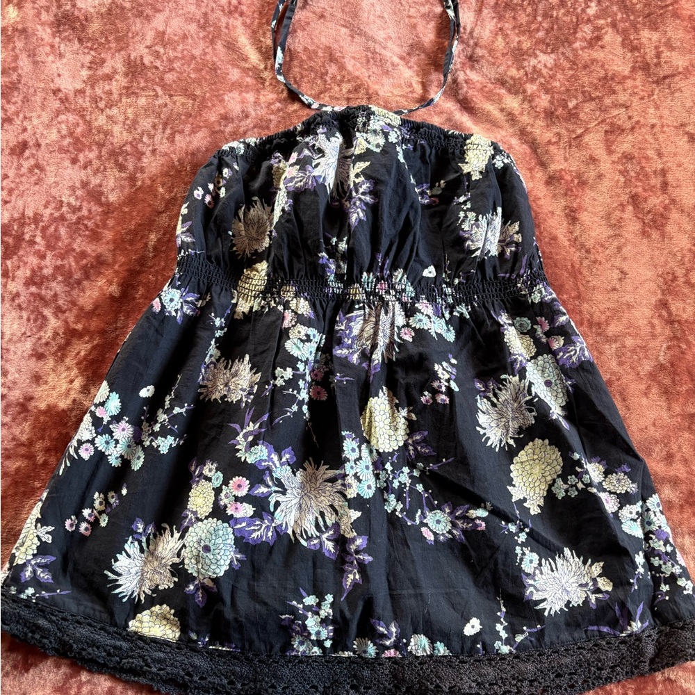 BB Sakota Blue and Purple Pleated Smocked   Elastin halter top